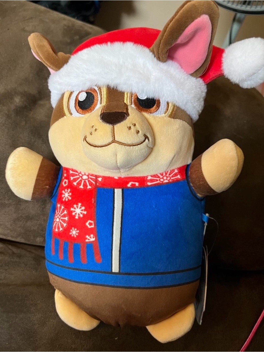Squishmallows paw patrol Brown Dog Plush in Red, Blue, White Holiday Outfit